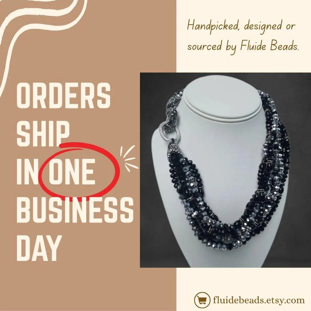 Black Crystal Multi-Strand Necklace