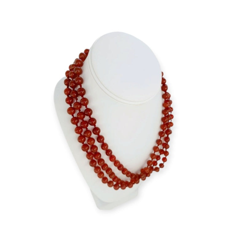 Carnelian Handmade Beaded Long Necklace featuring bold red agate beads crafted into a chunky statement piece for women. This boho layered necklace combines vibrant carnelian stones with artisanal beadwork, creating a unique accessory perfect for adding warmth and energy to any outfit. Lightweight and eye-catching, it makes a thoughtful gift for her, ideal for everyday wear or special occasions, blending natural beauty with handcrafted elegance.