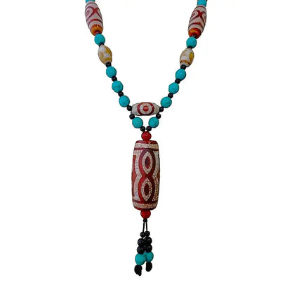 Turquoise & Howlite Beaded Painted Pendant Y-Necklace