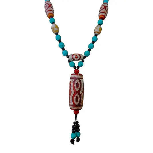 Turquoise & Howlite Beaded Painted Pendant Y-Necklace