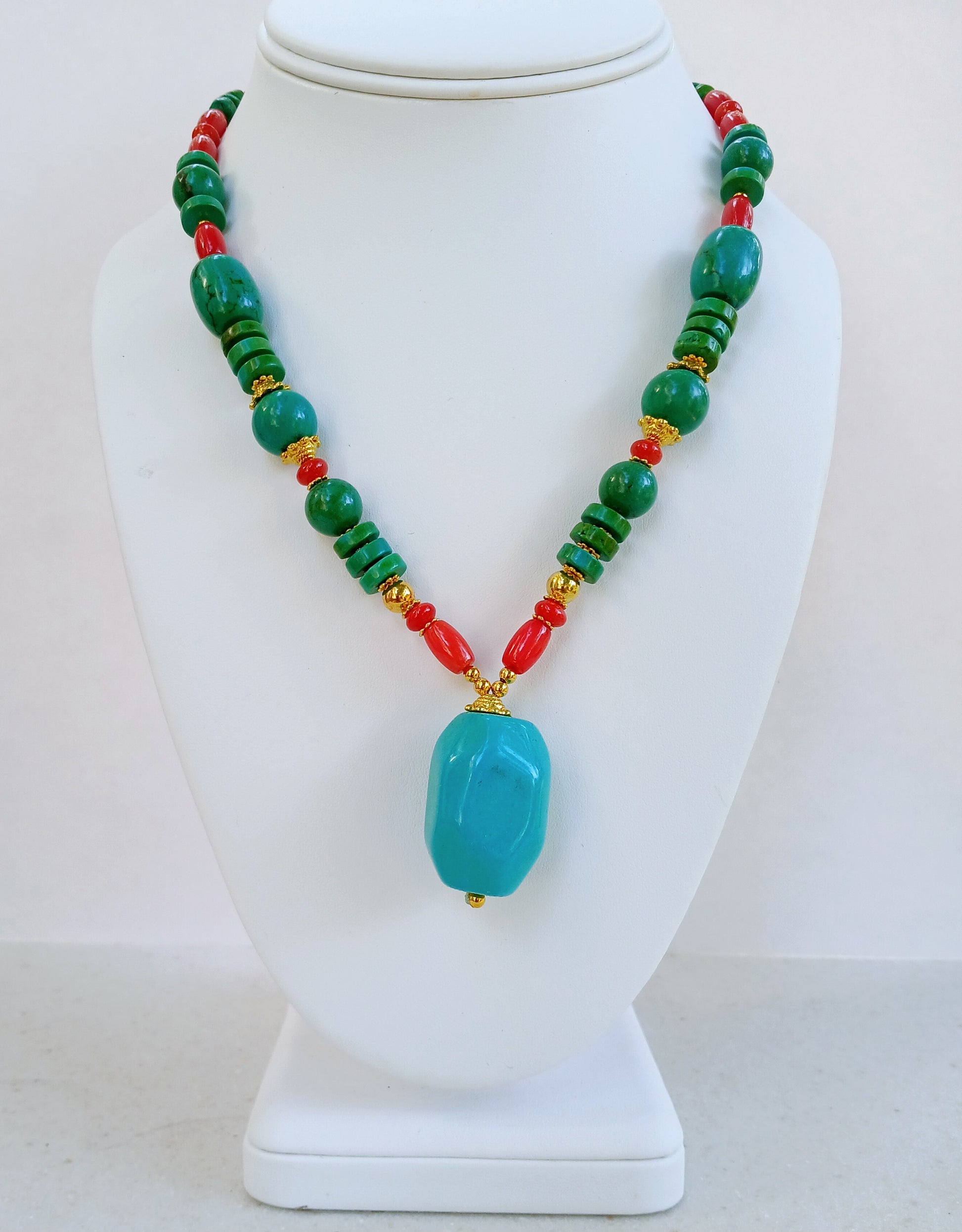 Magnesite, Turquoise and Coral Necklace