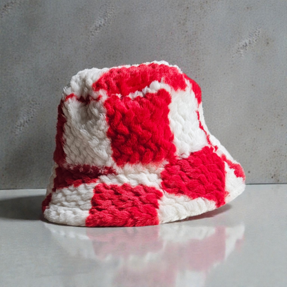 Checkered Faux Fur Bucket Hat
