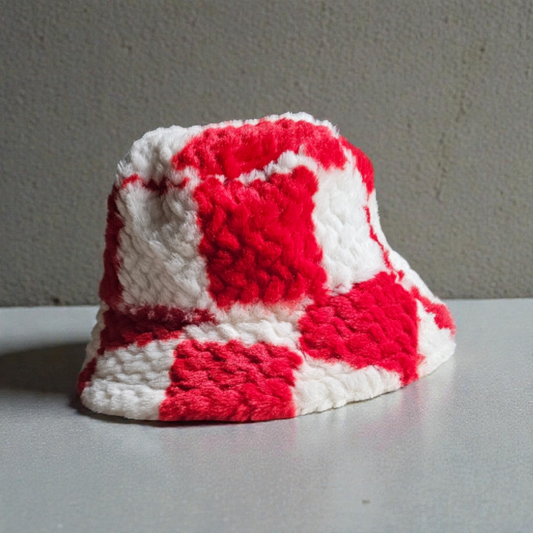 Checkered Faux Fur Bucket Hat