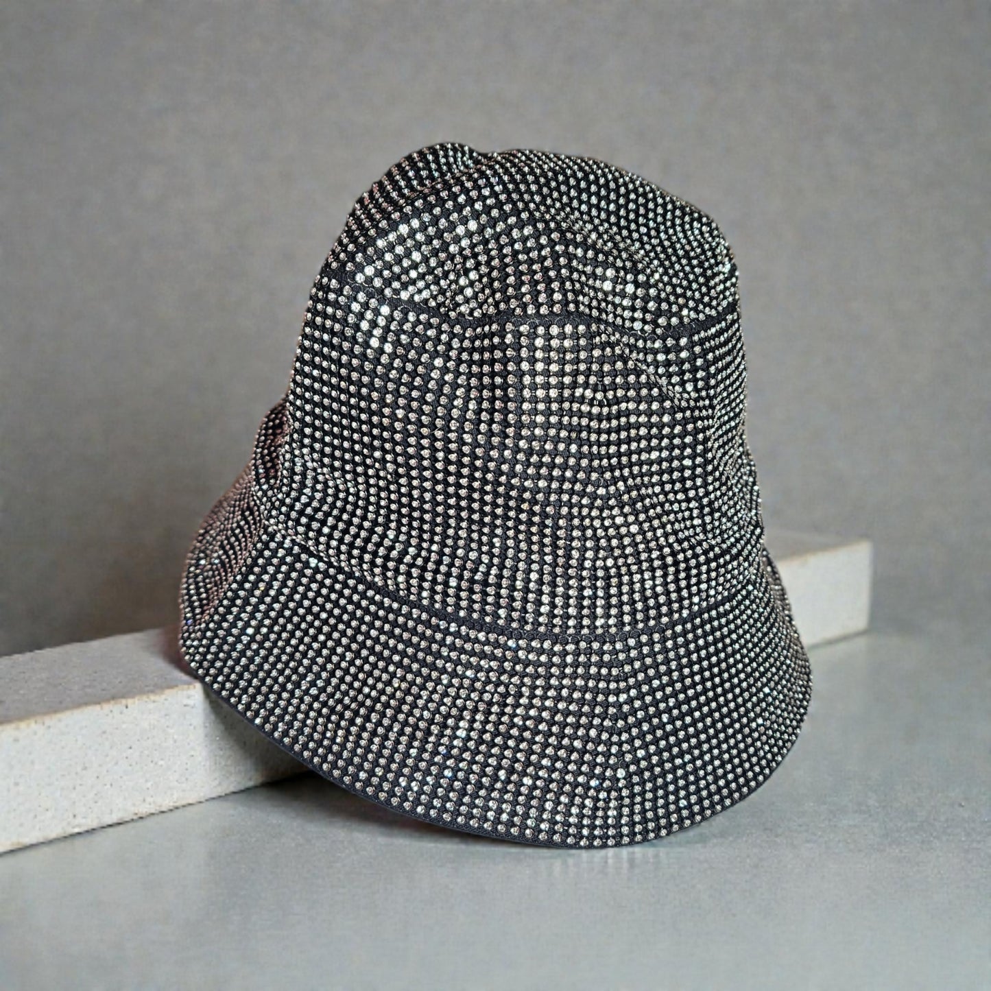 Black Rhinestone Bucket Hat