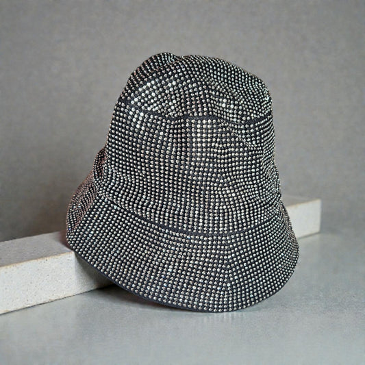 Black Rhinestone Bucket Hat
