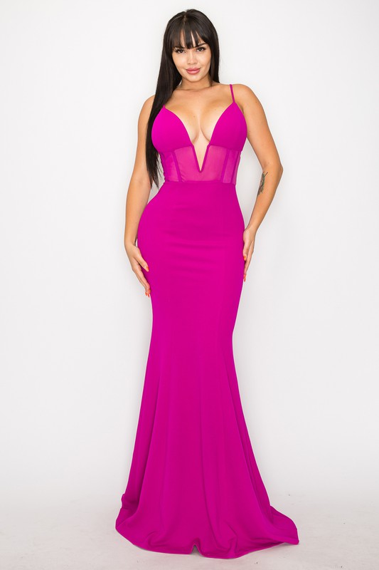 Techno crepe V-neck corset dress featuring a fitted bodycon silhouette with a dramatic mermaid skirt. This elegant formal evening gown for women includes a zipper back for a secure fit and sleek finish. Perfect for parties, special events, or upscale occasions, the dress combines modern fabric technology with classic style, offering sophistication and comfort in one stunning outfit.