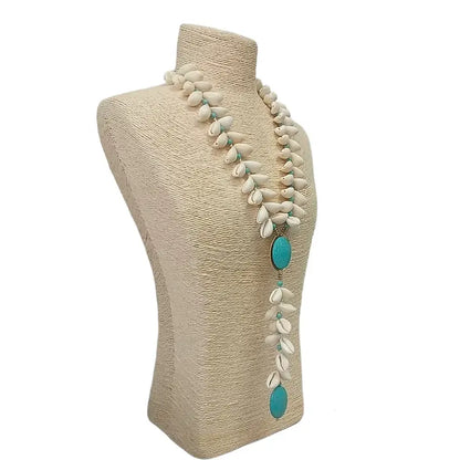 Ocean Seashell & Turquoise Blue Adjustable Lariat Y-Necklace