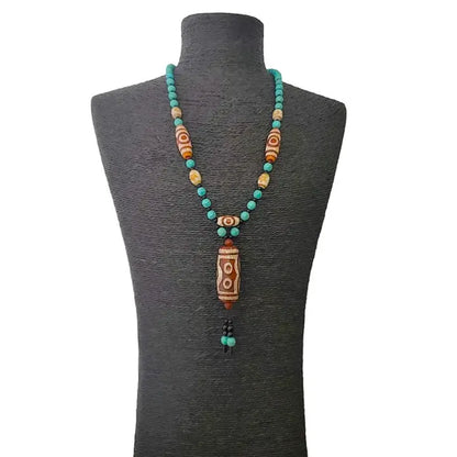 Turquoise & Howlite Beaded Painted Pendant Y-Necklace