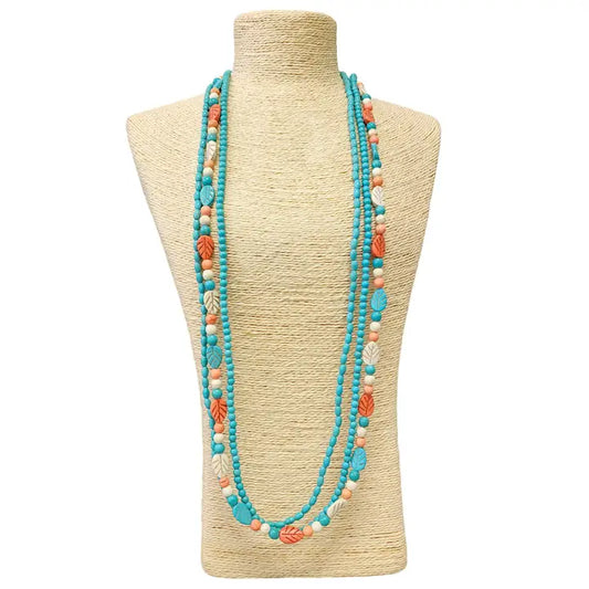 Turquoise Blue & Coral Orange Bead Triple Strand Necklace
