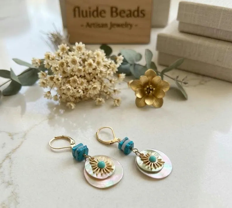 Handmade Turquoise Mother of Pearl Earrings