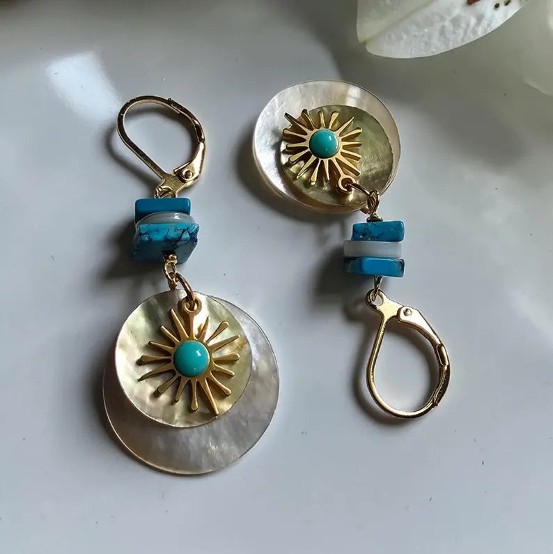 Handmade Turquoise Mother of Pearl Earrings