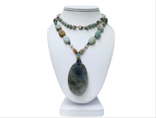 Amazonite, Pearl, Labradorite, Hematite and Pyrite Necklace