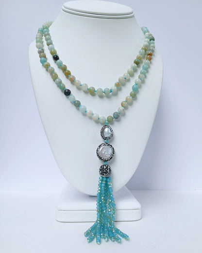 Amazonite and Pearl Tassel Necklace