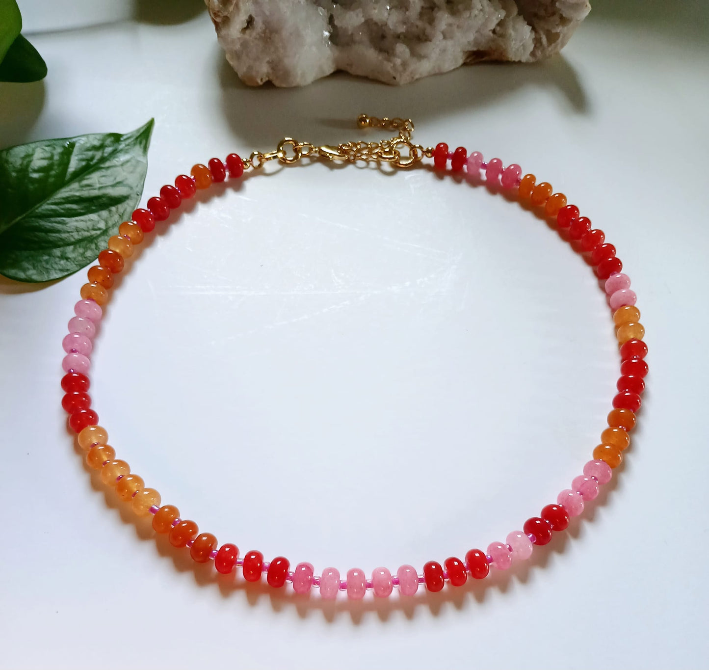 Natural Agate Beaded Necklace, handcrafted with vibrant crystal beads, designed as healing stone jewelry for women who love boho style accessories. This handmade gemstone necklace promotes balance and positive energy while adding a colorful, earthy touch to any outfit. Perfect as a meaningful gift for her, this versatile necklace blends artisanal craftsmanship with natural beauty, ideal for everyday wear, spiritual healing, or special occasions.