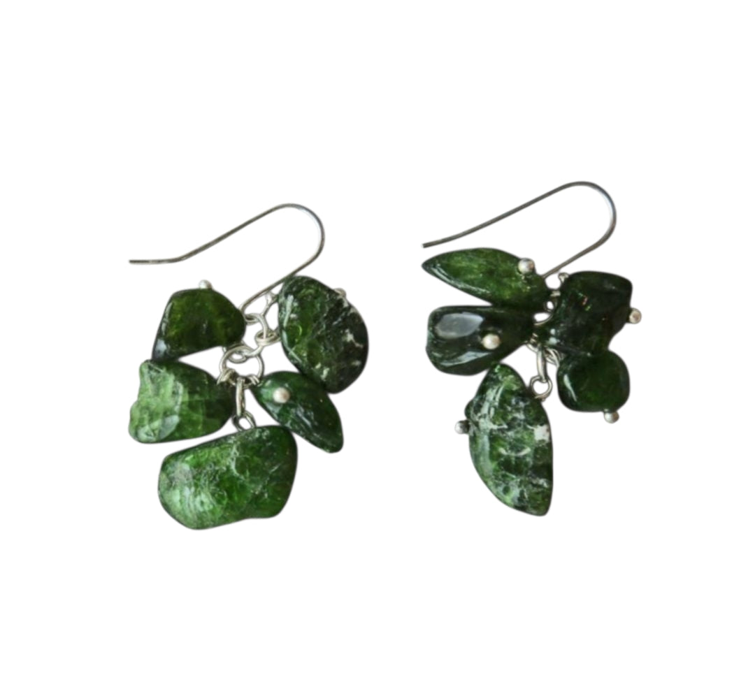 Chromium Diopside Cluster Sterling Silver Earrings