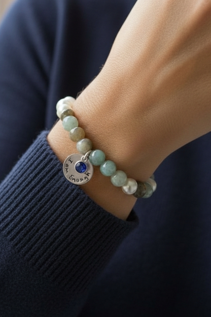 Agate Freshwater Pearl Bracelet designed as an inspirational healing accessory for women, combining green agate stones with delicate freshwater pearls. This empowering zodiac jewelry piece promotes balance, positivity, and emotional strength, making it a thoughtful gift for her. Perfect for daily wear or special occasions, the bracelet blends natural beauty with meaningful symbolism. Stylish and versatile, it complements both casual and elegant outfits.