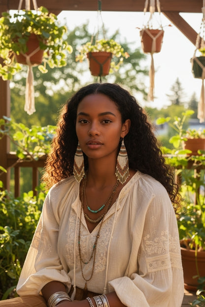Southwestern Neutral Tone Beaded Fringe Earrings