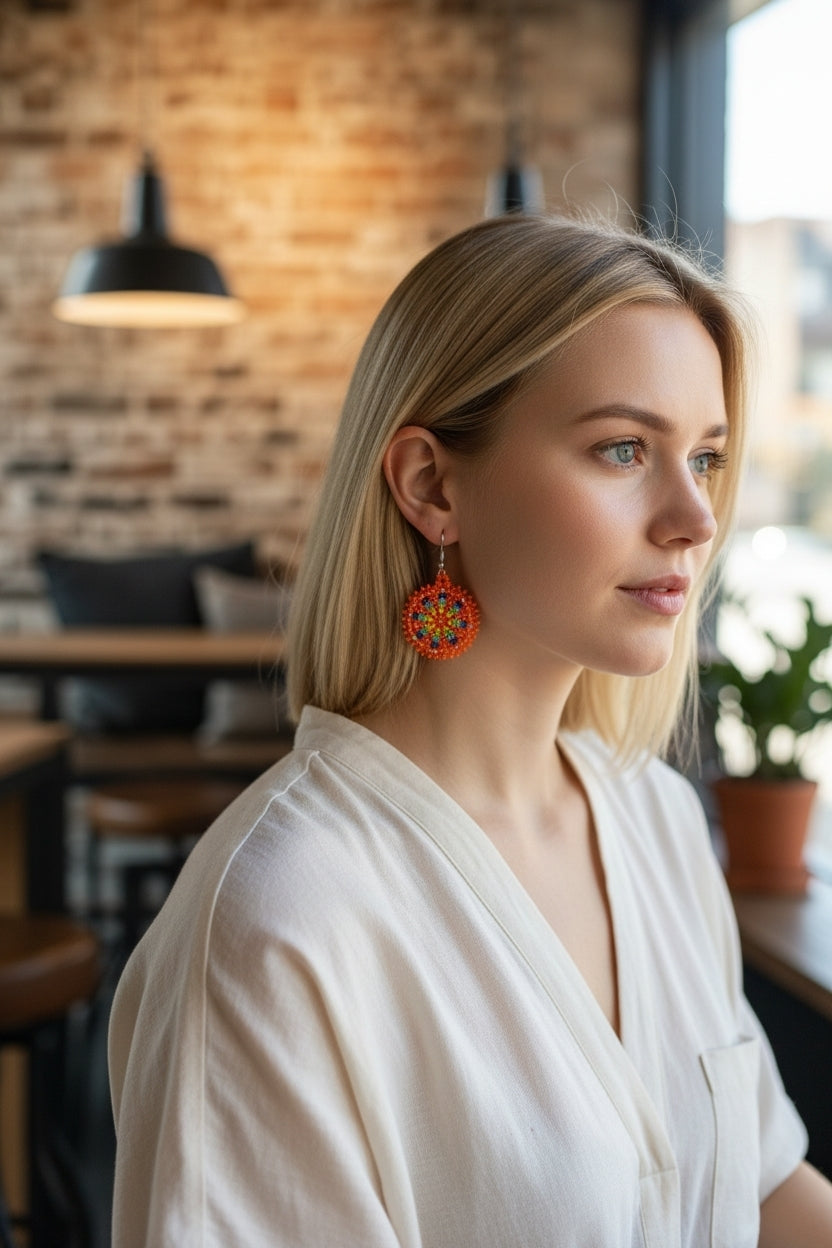 Orange Native Boho Beaded Earrings