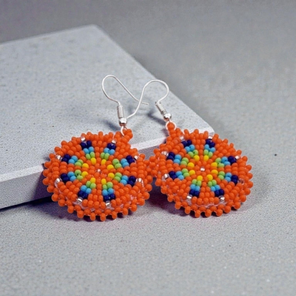 Orange Native Boho Beaded Earrings