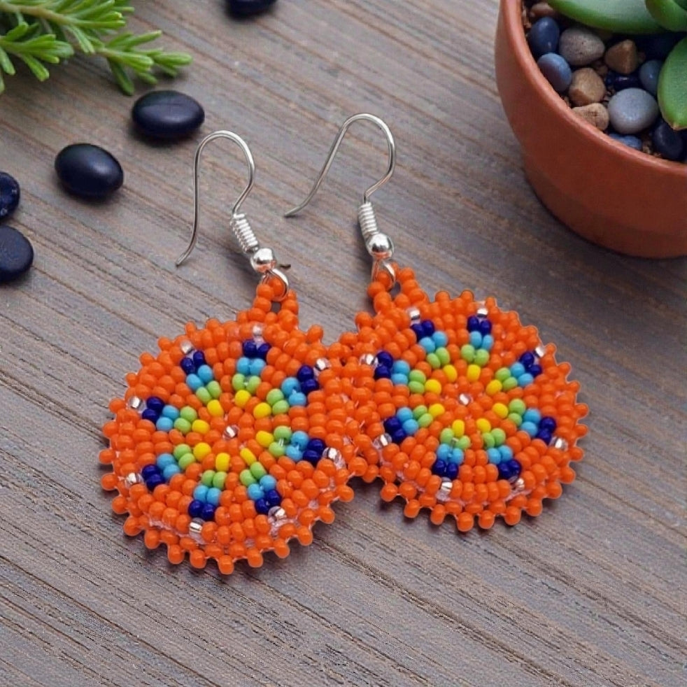 Orange Native Boho Beaded Earrings