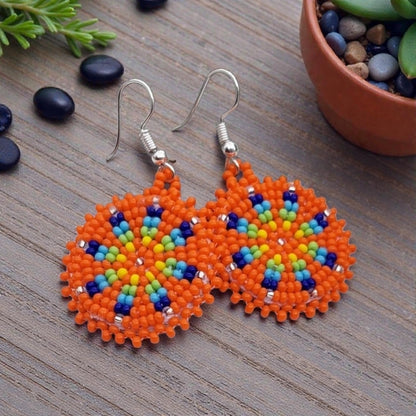 Orange Native Boho Beaded Earrings