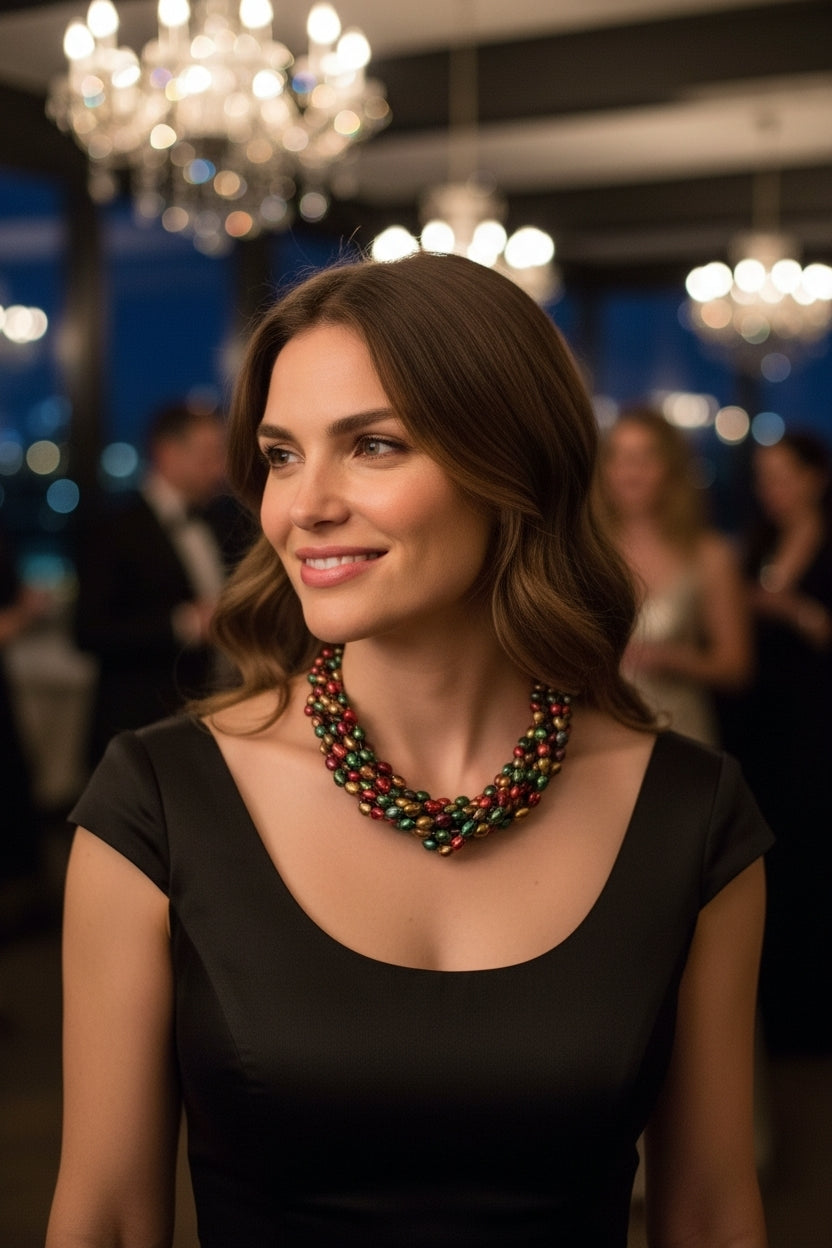 Bold Chunky Multi Color Pearl Statement Necklace