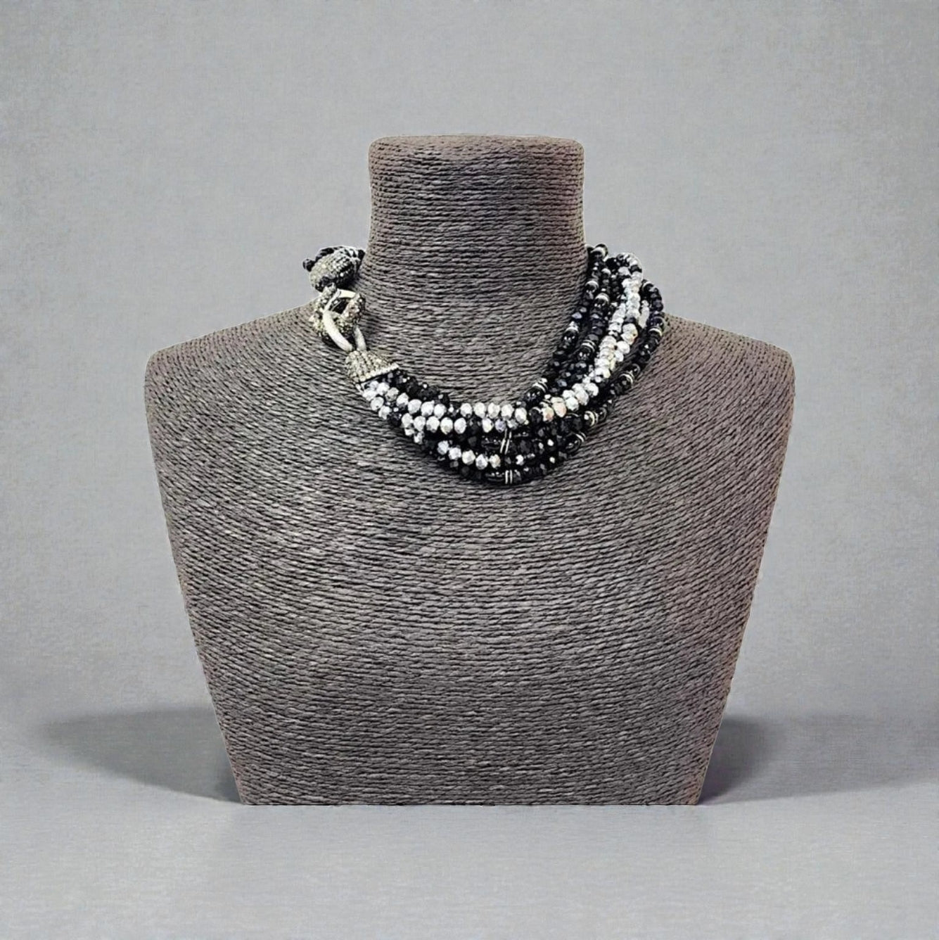 Statement Black Silver Crystal Torsade Choker – Hematite Jewelry
