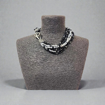 Statement Black Silver Crystal Torsade Choker – Hematite Jewelry