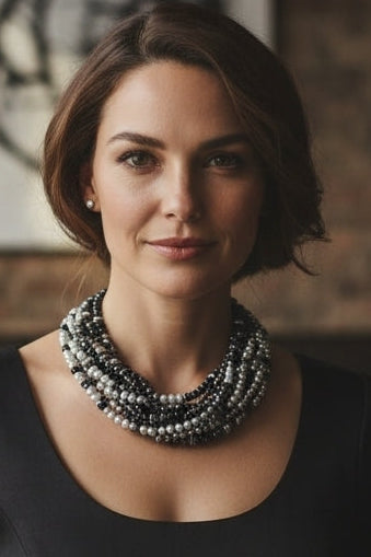 Statement Black Silver Crystal Torsade Choker – Hematite Jewelry