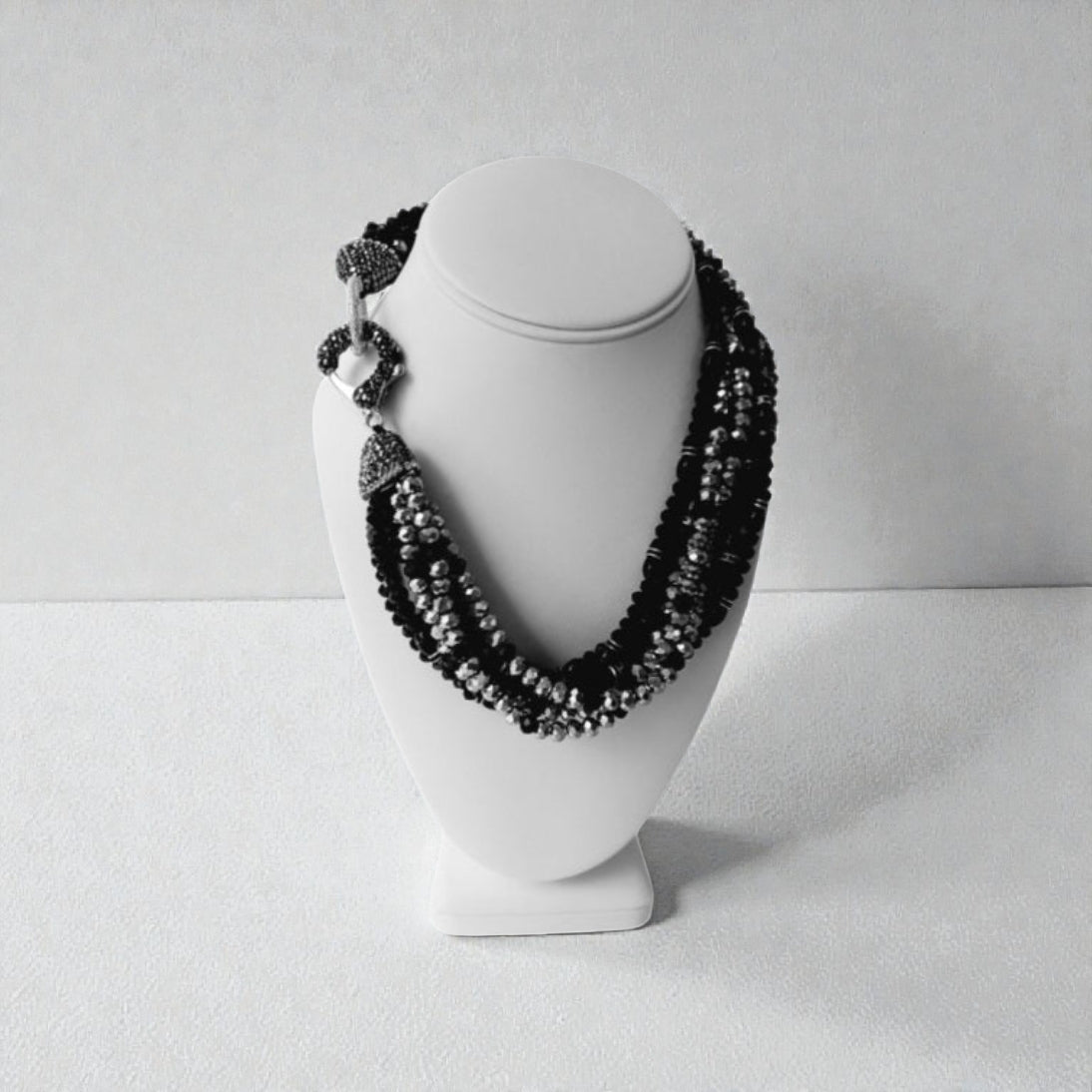 Statement Black Silver Crystal Torsade Choker – Hematite Jewelry