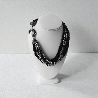 Statement Black Silver Crystal Torsade Choker – Hematite Jewelry