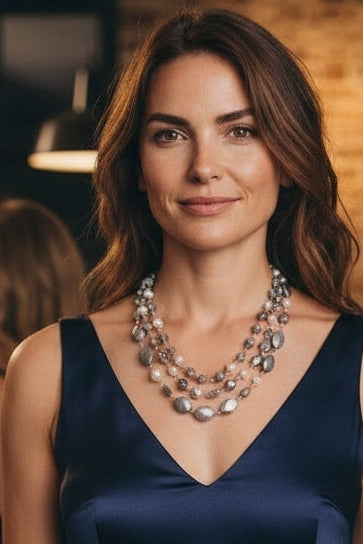 Multi-Strand Hematite Pearl Necklace