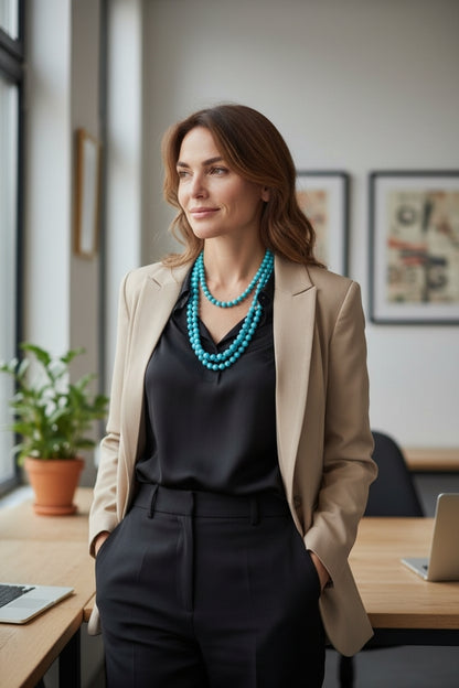 Natural Turquoise Beaded  Necklace