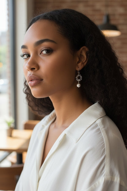 Gray Agate  Cultured Pearl Earrings