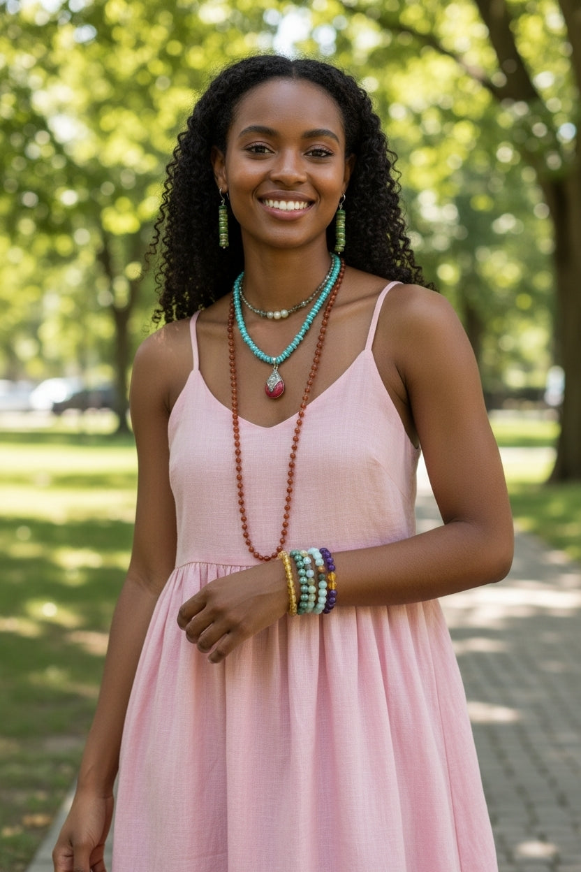 Turquoise Necklace featuring a handmade Tibetan red crackle silver pendant crafted with contemporary repoussé techniques. This unique necklace combines vibrant turquoise stones with intricate artisan metalwork for a bold, statement accessory. Perfect for everyday wear, boho-chic outfits, or special occasions, it makes a thoughtful gift for women who appreciate handcrafted jewelry, cultural designs, and one-of-a-kind pieces that blend color, texture, and artistic craftsmanship.