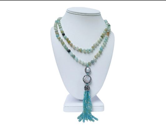 Amazonite and Pearl Tassel Necklace