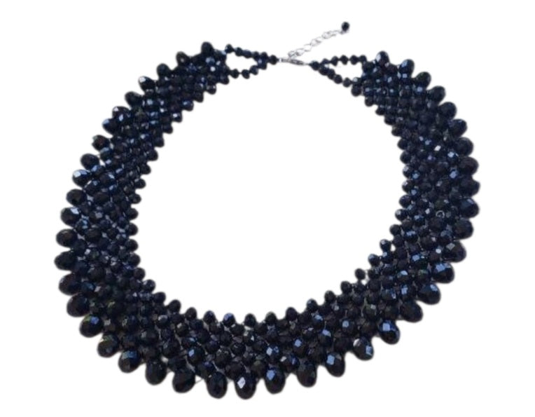 Black Crystal Handmade Necklace designed as a chunky statement piece with a bold, vintage-inspired look. This short choker-style necklace features faceted black crystals that catch the light beautifully, making it perfect for women who love dramatic, elegant jewelry. Ideal for evening wear, special events, or as a unique gift for her, this handcrafted piece adds a touch of gothic glamour and timeless sophistication to any outfit, blending classic style with modern artistry.