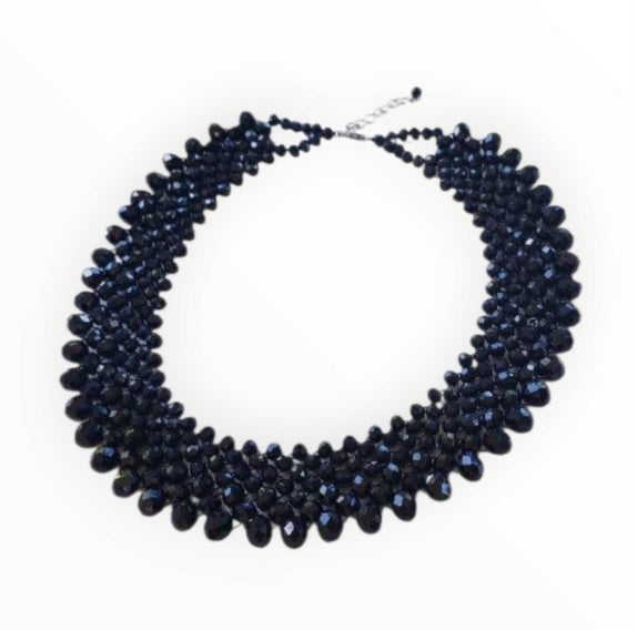 Black Crystal Handmade Necklace designed as a chunky statement piece with a bold, vintage-inspired look. This short choker-style necklace features faceted black crystals that catch the light beautifully, making it perfect for women who love dramatic, elegant jewelry. Ideal for evening wear, special events, or as a unique gift for her, this handcrafted piece adds a touch of gothic glamour and timeless sophistication to any outfit, blending classic style with modern artistry.