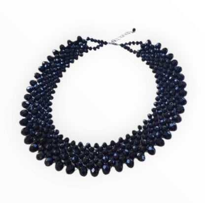 Black Crystal Handmade Necklace designed as a chunky statement piece with a bold, vintage-inspired look. This short choker-style necklace features faceted black crystals that catch the light beautifully, making it perfect for women who love dramatic, elegant jewelry. Ideal for evening wear, special events, or as a unique gift for her, this handcrafted piece adds a touch of gothic glamour and timeless sophistication to any outfit, blending classic style with modern artistry.