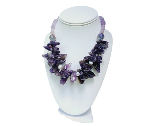 Amethyst and Crystal Gemstone Necklace
