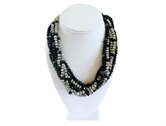 Black & Silver Crystal Torsade Choker Necklace