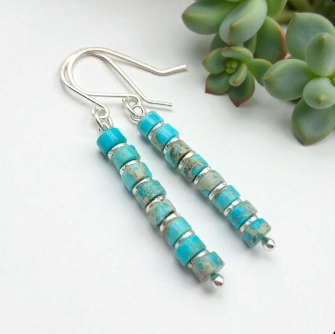 Turquoise Sea Sediment Jasper Sterling Silver Earrings