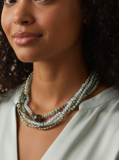 Amazonite Hematite Long Necklace
