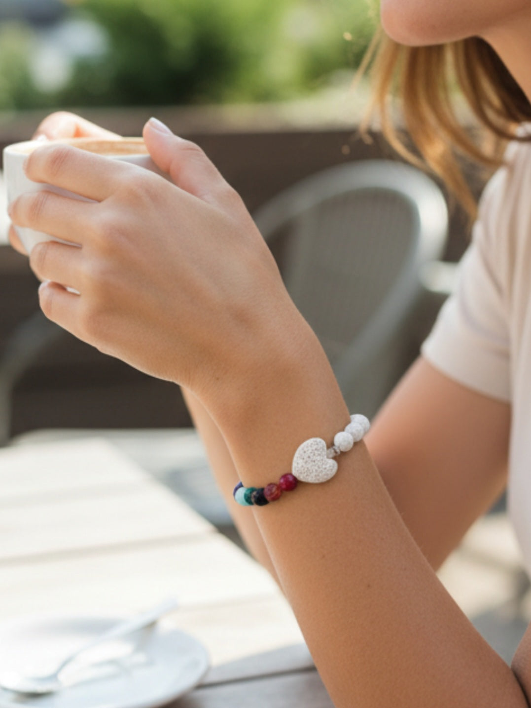 White Lava Stone Diffuser Chakra Bracelet
