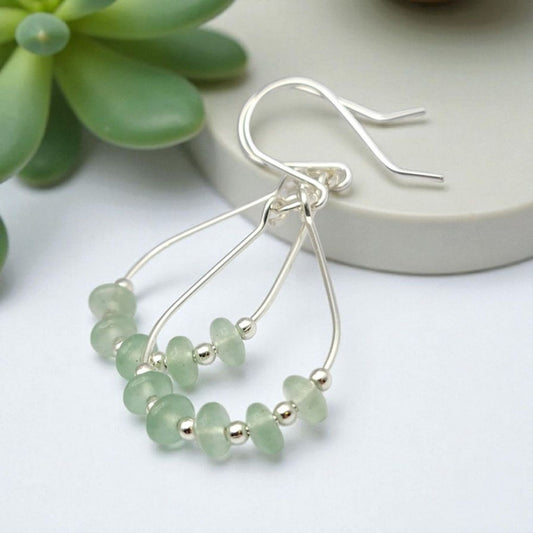 Green Aventurine Sterling Silver Hoop Earrings