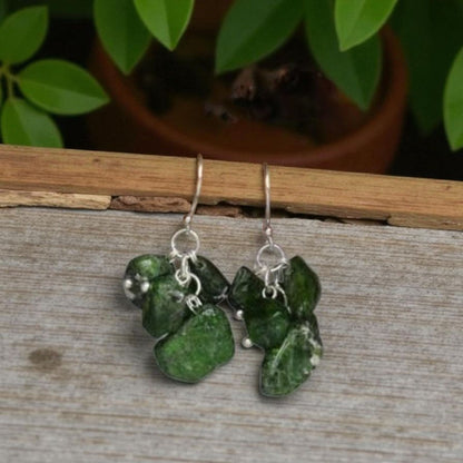Chromium Diopside Cluster Sterling Silver Earrings