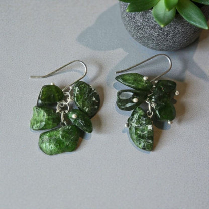Chromium Diopside Cluster Sterling Silver Earrings