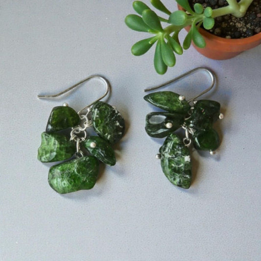 Chromium Diopside Cluster Sterling Silver Earrings