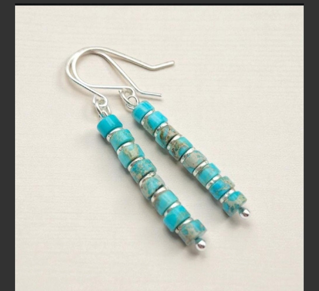 Turquoise Sea Sediment Jasper Sterling Silver Earrings