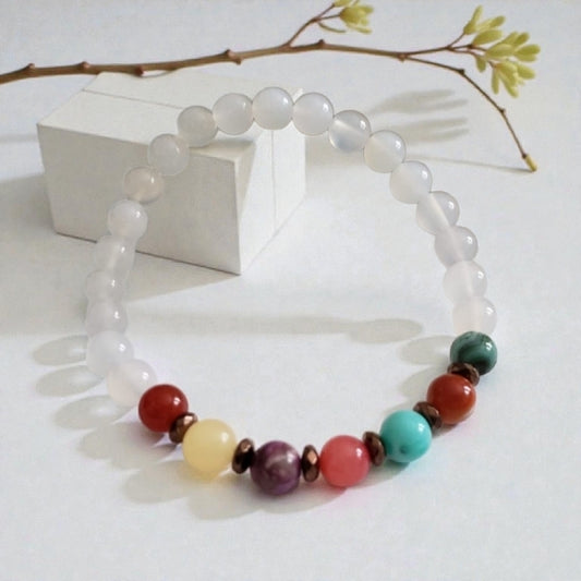 Handmade bracelet featuring opal, agate, and jade gemstones designed for chakra healing, balance, and positive energy. This crystal beaded jewelry piece blends natural beauty with spiritual meaning, making it a thoughtful gift for meditation lovers, yoga enthusiasts, or anyone seeking calm and harmony. Perfect for daily wear or special occasions, this healing stone bracelet offers a meaningful accessory that supports mindfulness, wellness, and personal intention.